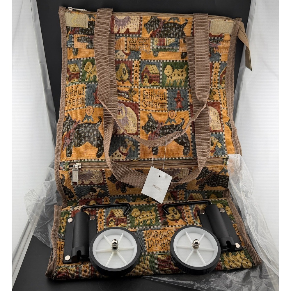 Faithful Companion Tapestry Folding Shopping Bag-Dog Motif Rolling Tote, NWT